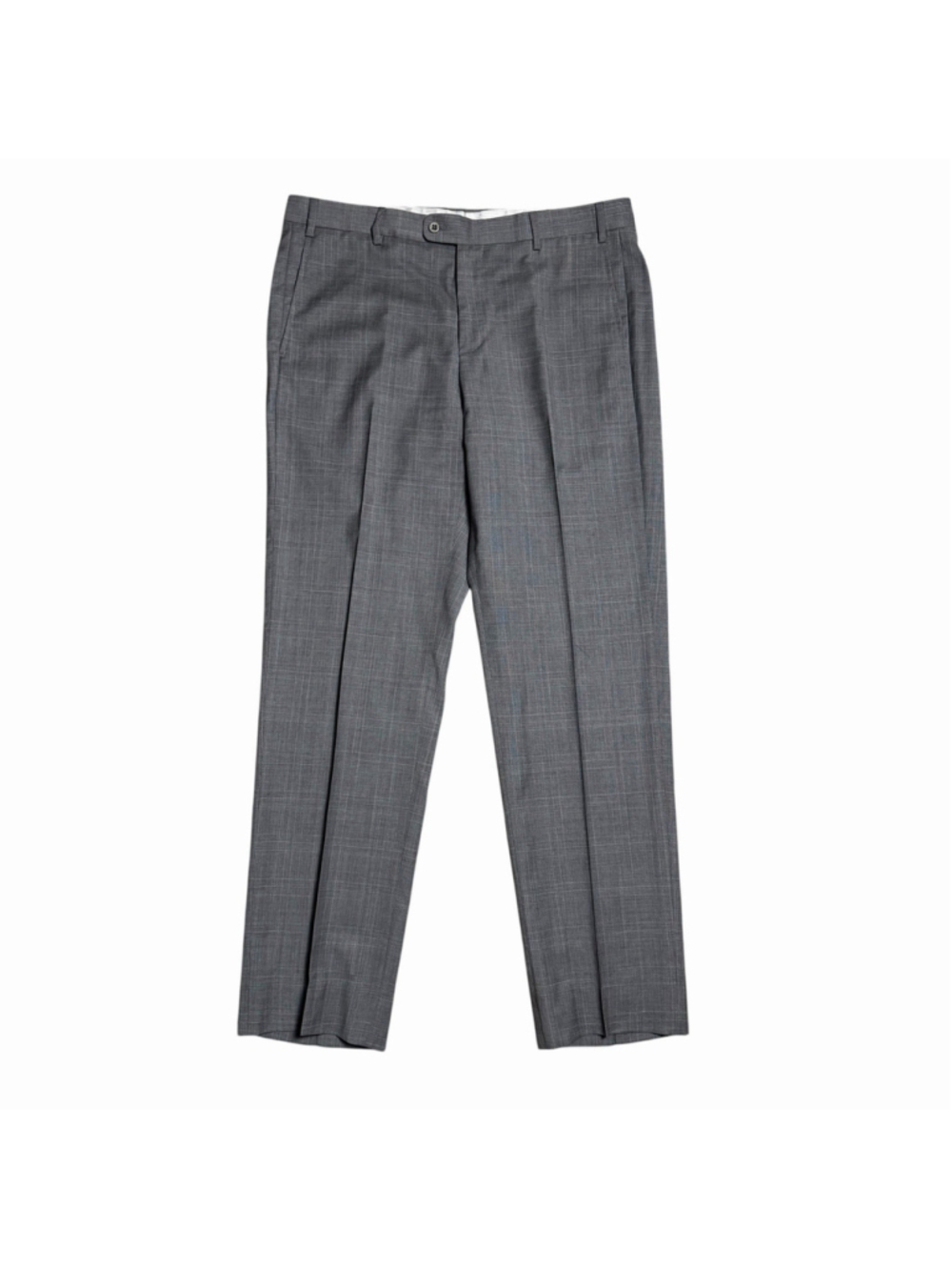 Zanella Devon Pants Mens 35 Grey Plaid Wool Italy Flat Front 35x33 Flat Front